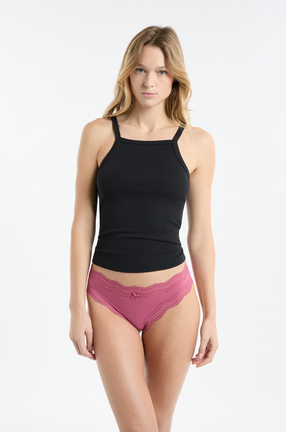 Lace-Trimmed Microfiber Tanga;${refinementColor}