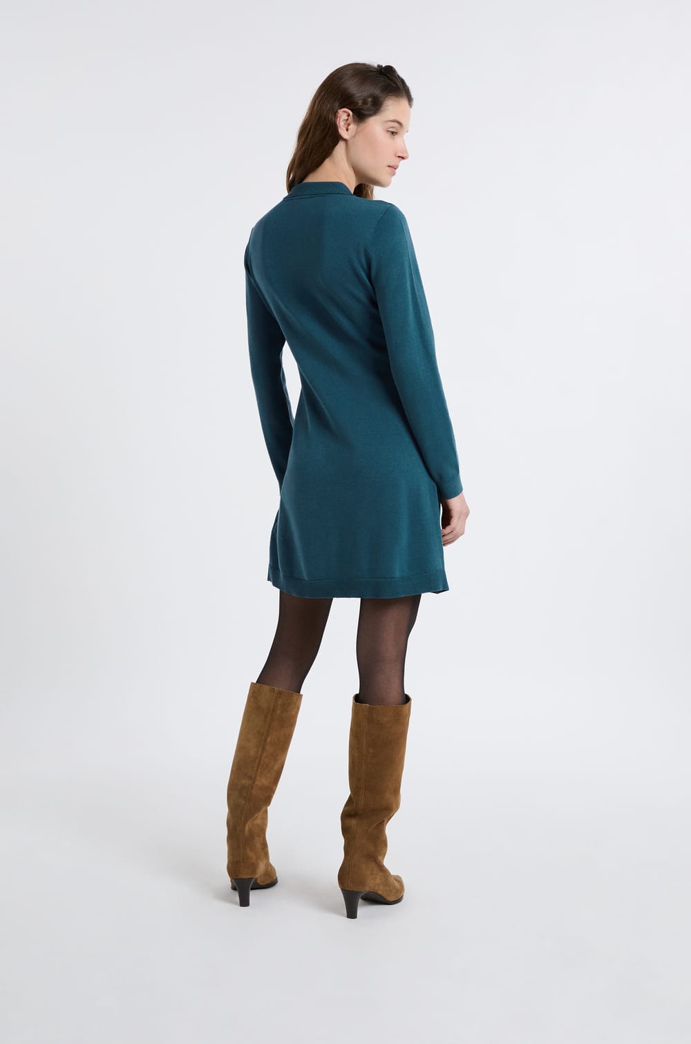 Long-sleeved dress with gold buttons;${refinementColor}