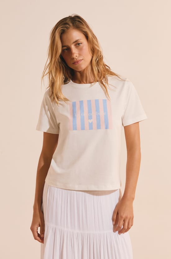 Short-sleeved T-shirt with "la vie est belle" inscription;${refinementColor}