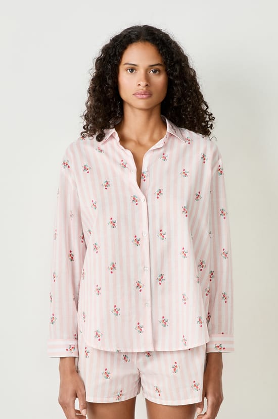 Cotton pyjama shirt with patterns;${refinementColor}