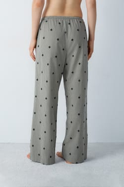 Embroidered striped cotton pyjama trousers;${refinementColor}