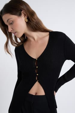 Iridescent Cardigan with Golden Buttons;${refinementColor}