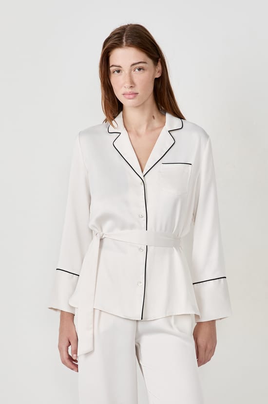 Satin Pyjama Shirt with Tie;${refinementColor}