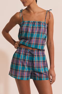 Short de pyjama &agrave; carreaux en coton;${refinementColor}