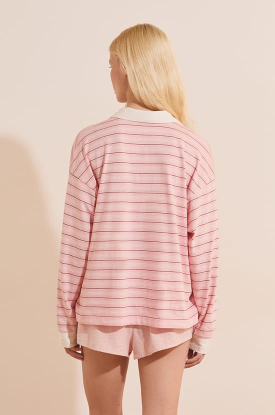 T-shirt manches longues &agrave; rayures en coton;${refinementColor}
