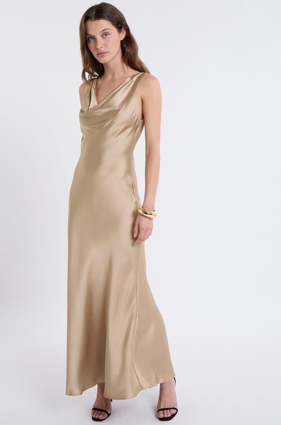 Robe longue satinée imprimé python;${refinementColor}