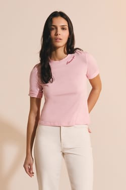 Camiseta de algod&oacute;n bordada con mangas hasta los codos;${refinementColor}