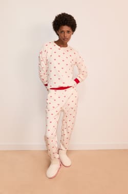 2-Piece Pajama Set With Heart Print Velvet Effect;${refinementColor}