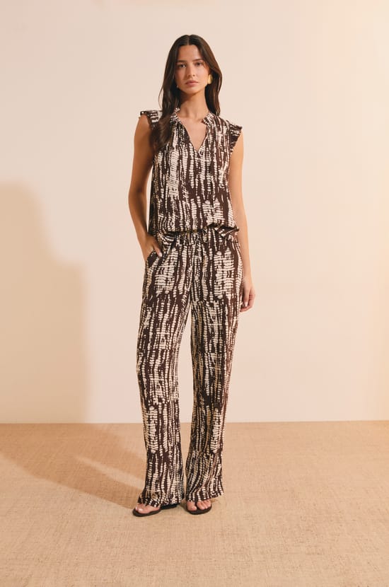 Top &agrave; manches volant&eacute;es &agrave; motifs;${refinementColor}