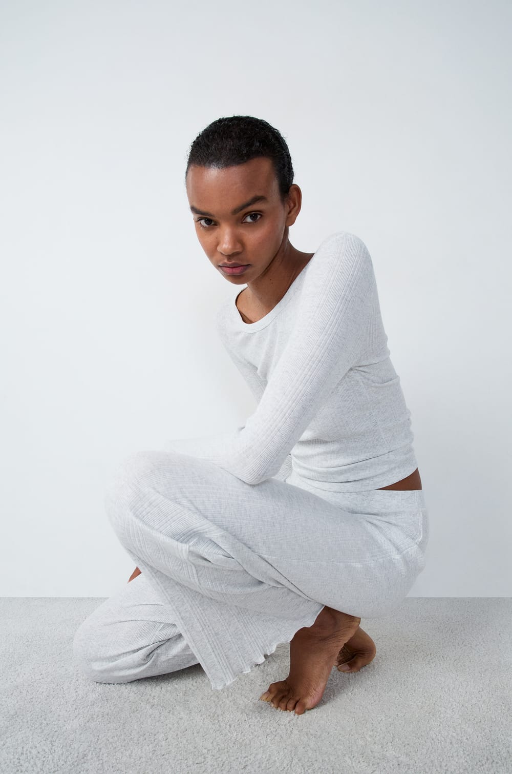 Pantalon de pyjama droit côtelé en coton;${refinementColor}