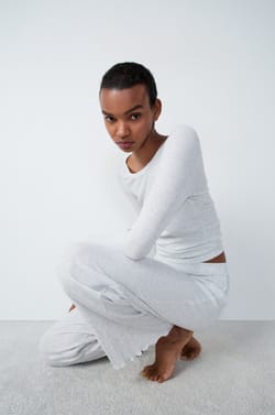 Pantalon de pyjama droit côtelé en coton;${refinementColor}
