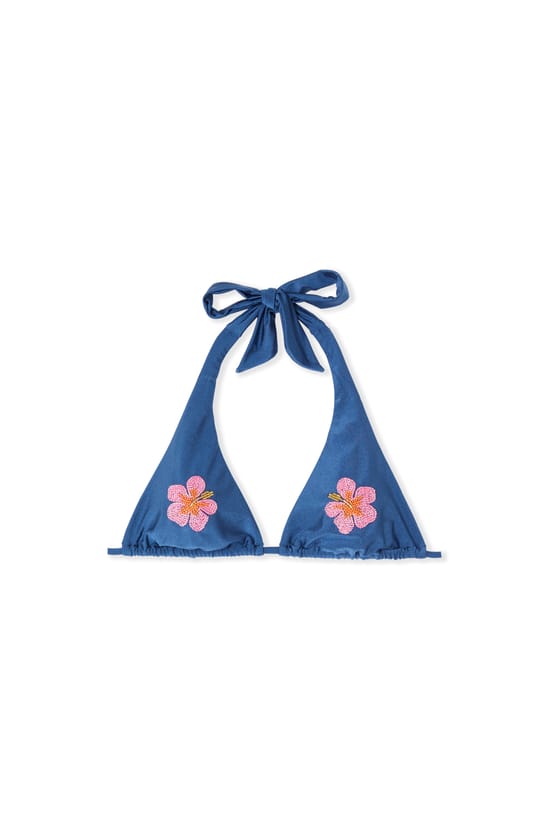 Bikini Top with Tie Detail and Floral Motifs;${refinementColor}