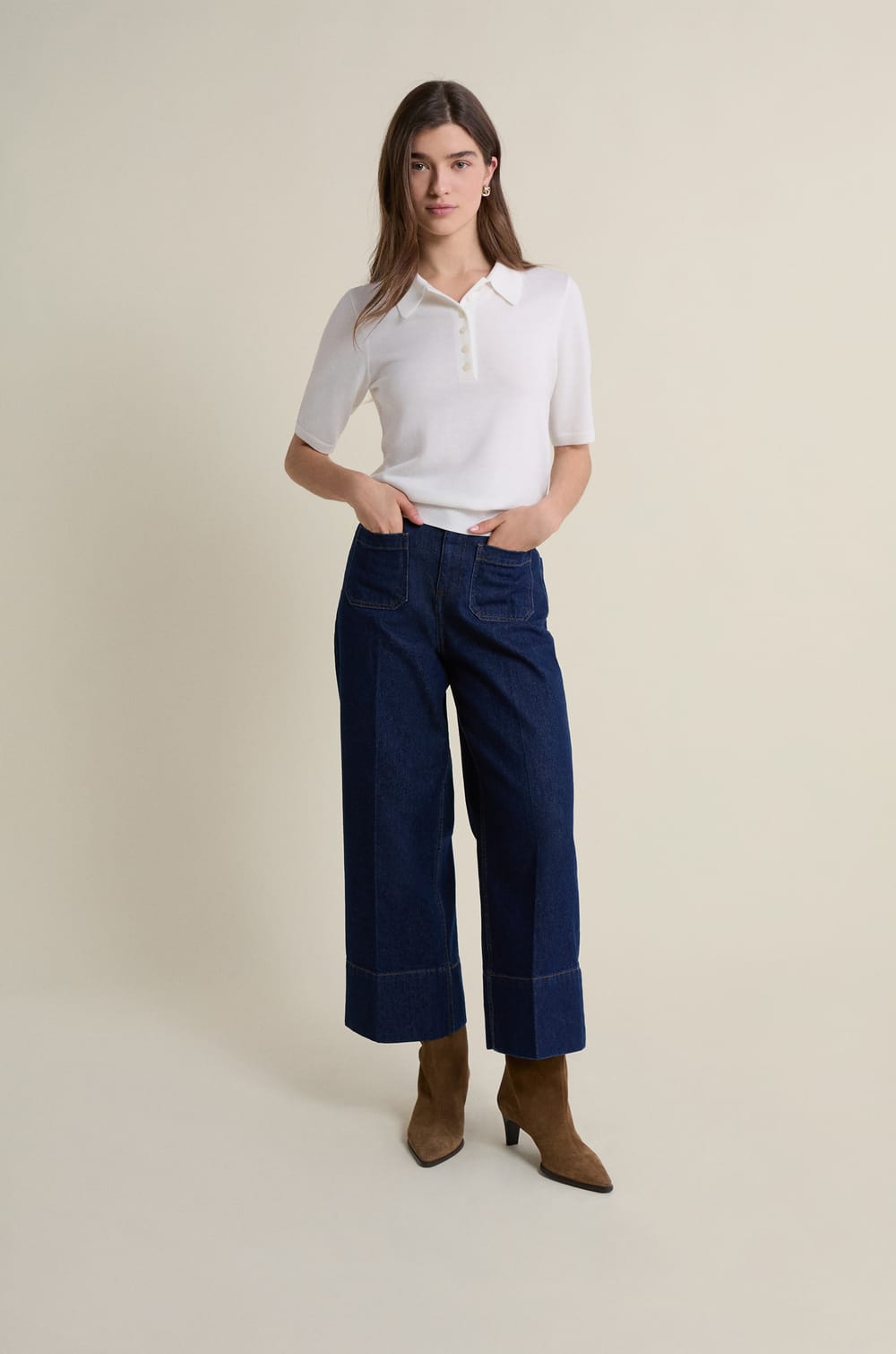 Short-sleeved Polo Neck Sweater;${refinementColor}