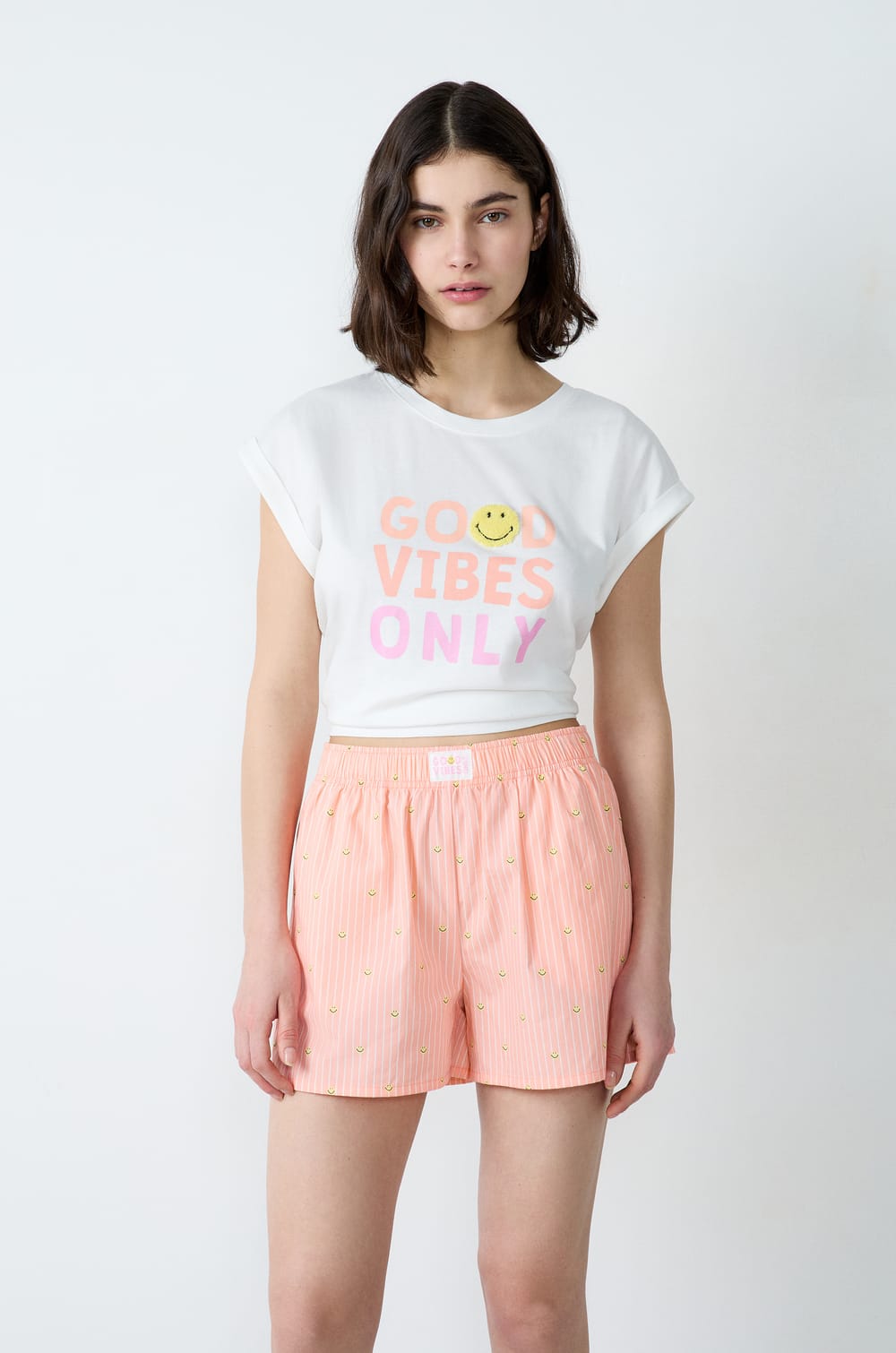 Short de pyjama &agrave; rayures en coton Smiley&reg;ORIGINALS;${refinementColor}