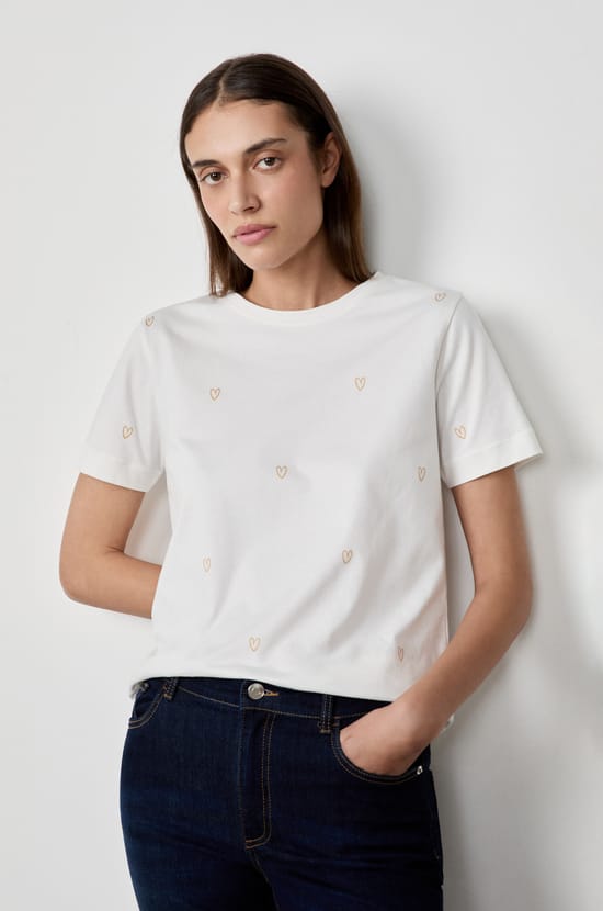 T-shirt manches courtes imprim&eacute; c&oelig;urs en coton;${refinementColor}