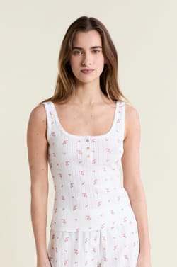 D&eacute;bardeur de pyjama &agrave; motifs en coton en pointelle;${refinementColor}