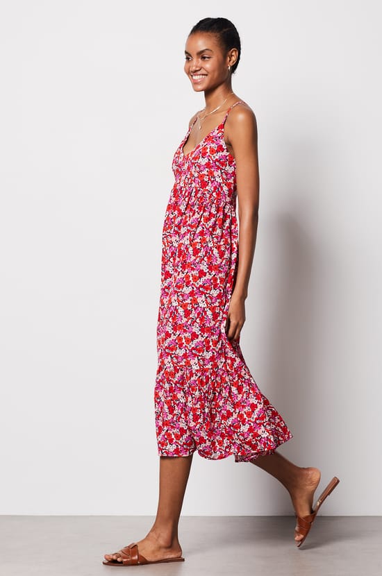 Floral Long Dress with Thin Straps;${refinementColor}