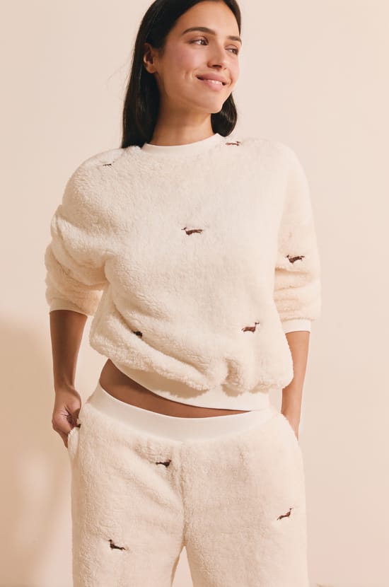 Sweat polaire &agrave; motifs teckel;${refinementColor}