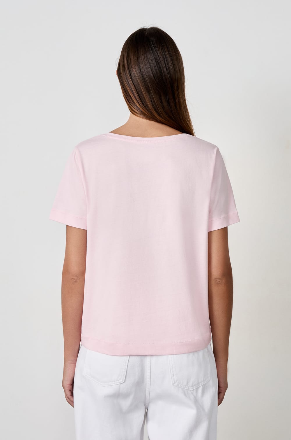 T-shirt col V manches courtes en coton;${refinementColor}