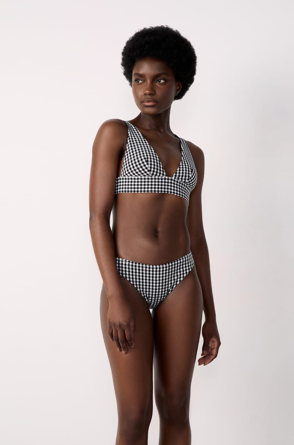 Triangle foulard bikini top with gingham pattern;${refinementColor}