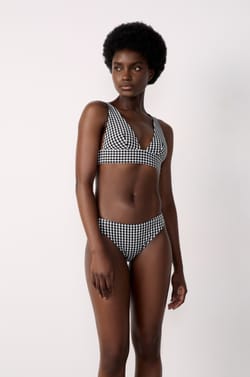 Triangle foulard bikini top with gingham pattern;${refinementColor}