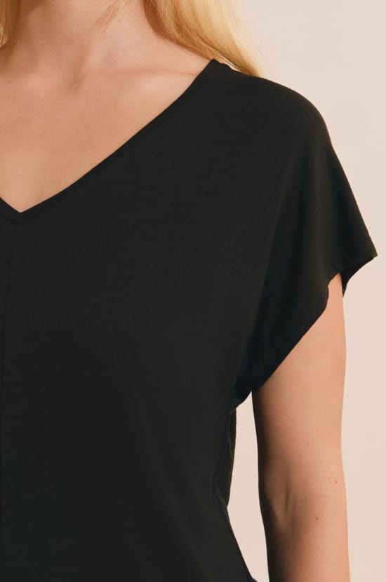 Top de manga corta liso de modal;${refinementColor}