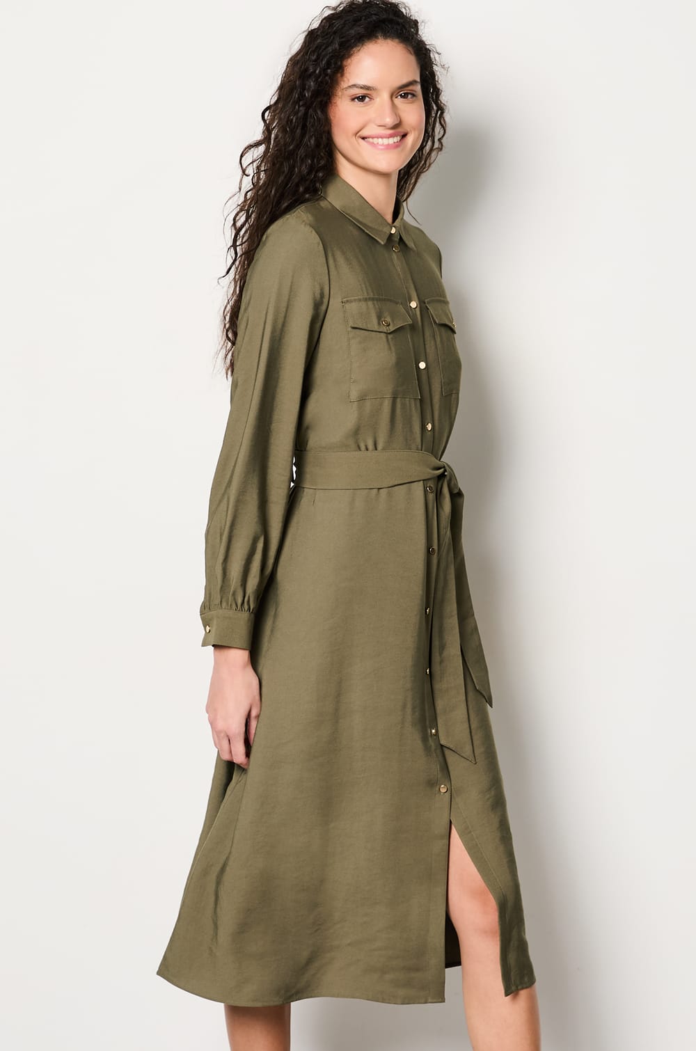 Belted Shirt Dress;${refinementColor}
