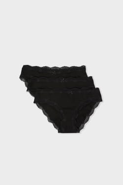Pack of 3 Cotton and Lace Briefs;${refinementColor}