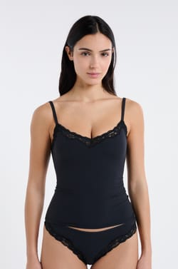 Camisole in microfibre and lace with integrated bralette and pads;${refinementColor}