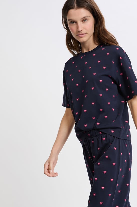 Ensemble de pyjama à motifs coeurs en coton;${refinementColor}