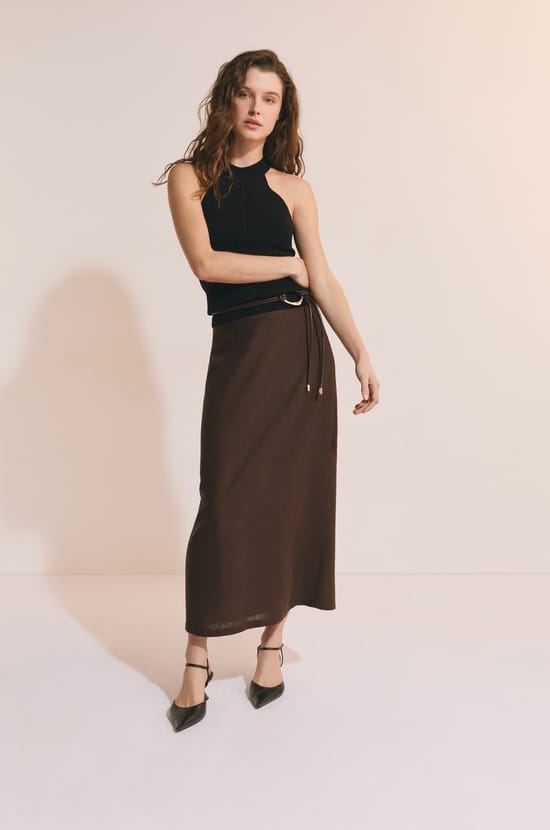 Jupe longue avec lin;${refinementColor}