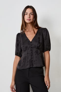 3/4 Sleeve Shirt with Floral Patterns;${refinementColor}