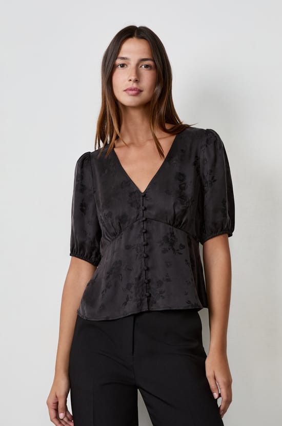 3/4 Sleeve Shirt with Floral Patterns;${refinementColor}
