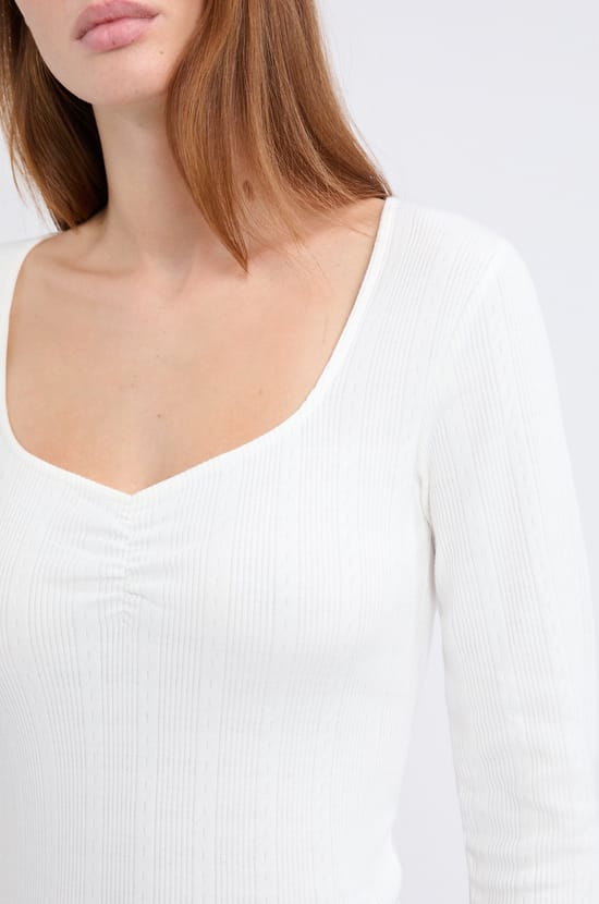 T-shirt manches longues en coton pointelle;${refinementColor}