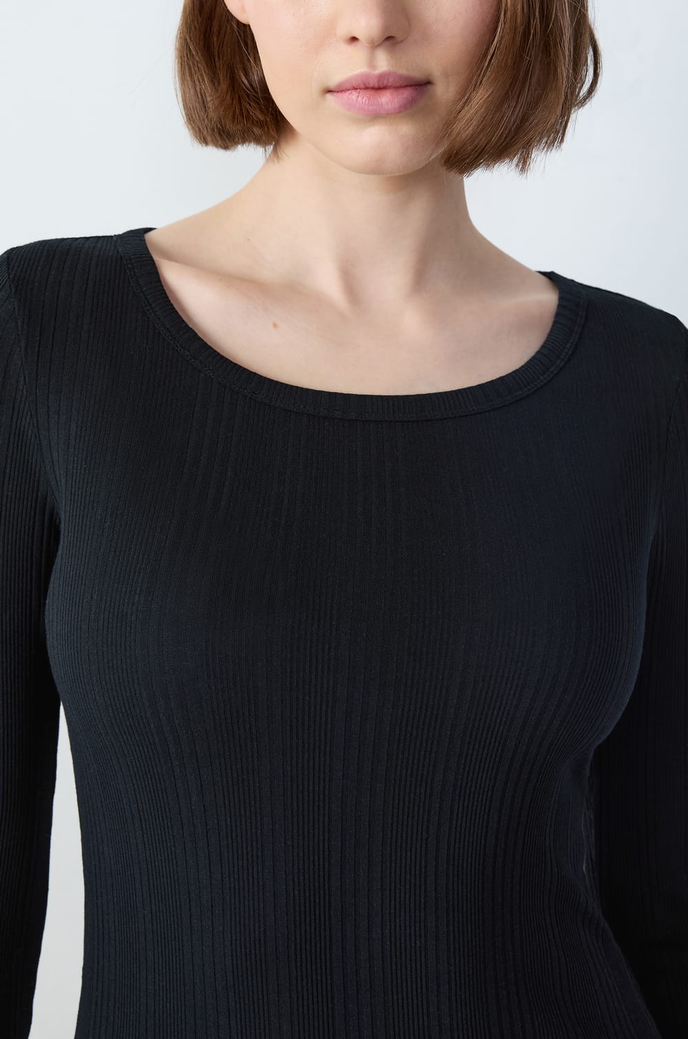 T-shirt manches longues en coton côtelé;${refinementColor}