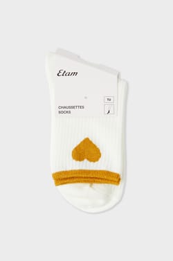 Ribbed Socks with Cotton Heart Pattern;${refinementColor}