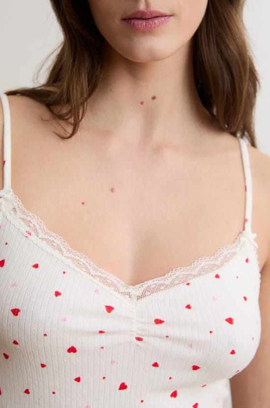 Nuisette en pointelle avec motifs c&oelig;urs en coton;${refinementColor}