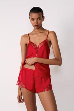 Satin Pyjama Shorts with Lace Details;${refinementColor}