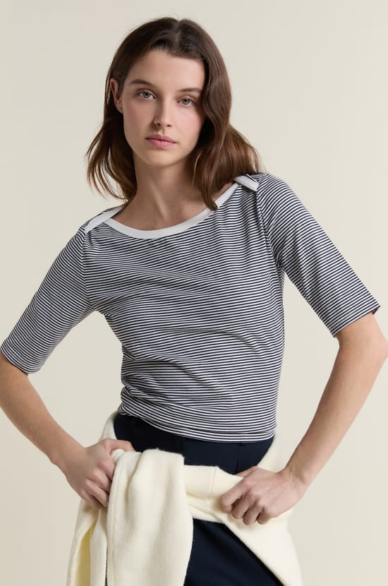 T-shirt col rond &agrave; rayures;${refinementColor}