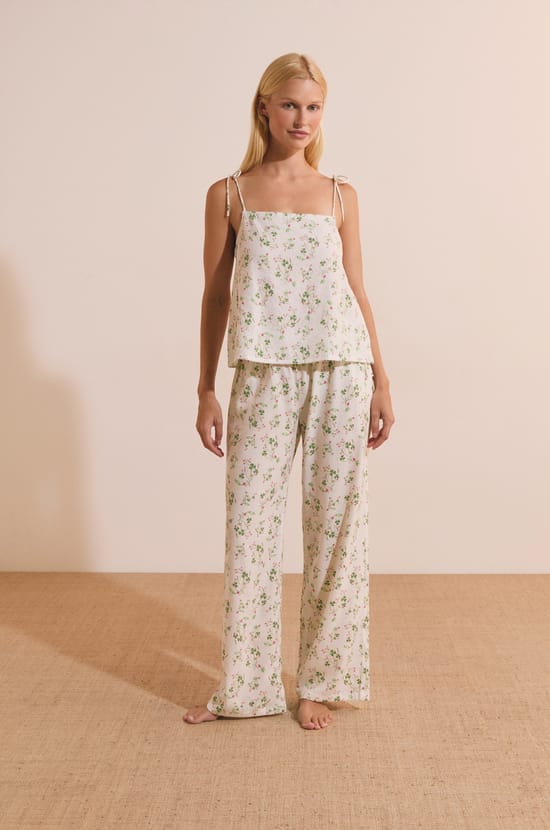 Caraco de pyjama &agrave; motifs avec noeuds;${refinementColor}