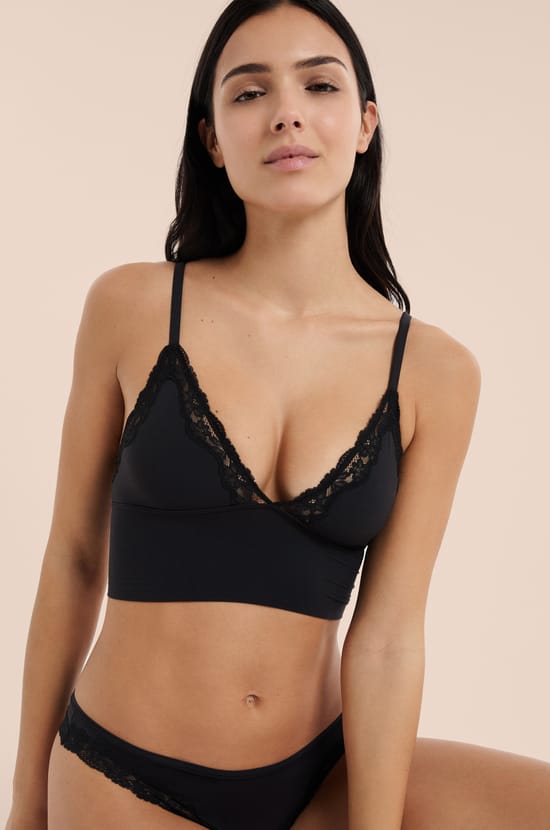 Soutien-gorge triangle en microfibre et dentelle;${refinementColor}