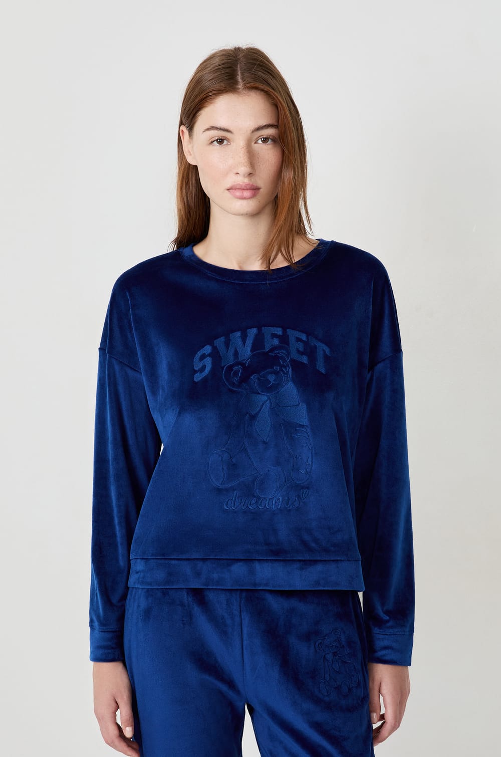 Sweat de pyjama effet velours;${refinementColor}