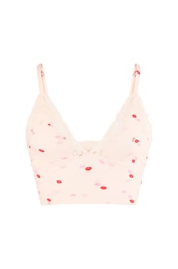 Soutien-gorge triangle en microfibre et dentelle &agrave; motifs bisous;${refinementColor}