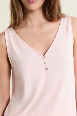 Top de pijama sin mangas con cuello en V de modal;${refinementColor}