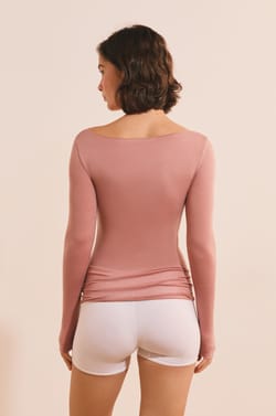 T-shirt thermique col bateau avec cachemire;${refinementColor}