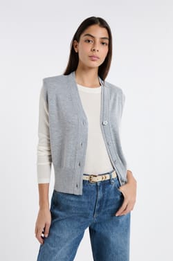 Sleeveless Button-Up Cardigan;${refinementColor}