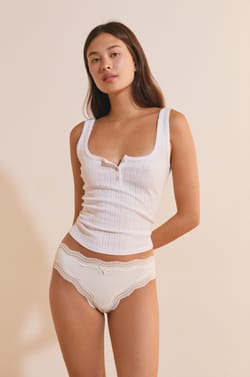 Microfibre Tanga with Lace Trim;${refinementColor}
