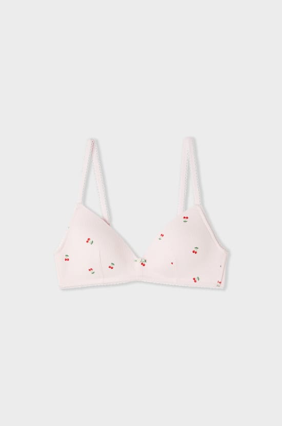 Lightly Lined Bra in Cotton Pointelle with Patterns;${refinementColor}