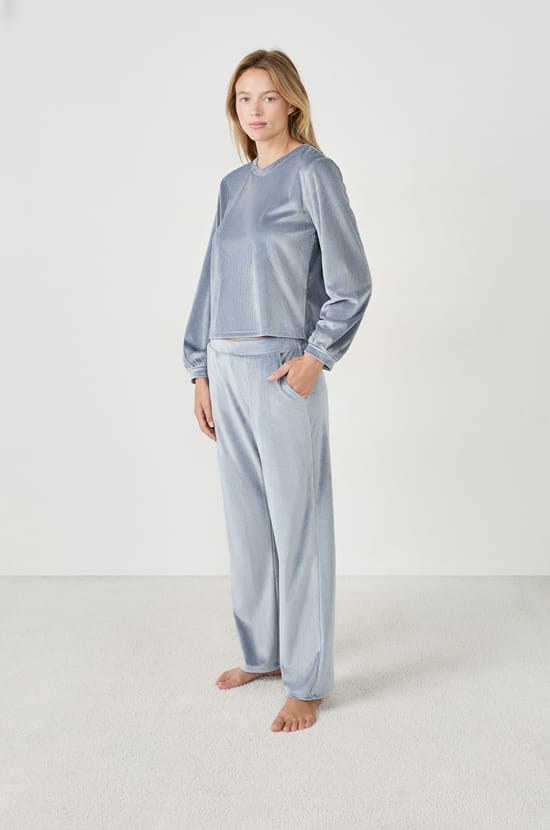 Pantal&oacute;n de pijama con efecto terciopelo;${refinementColor}