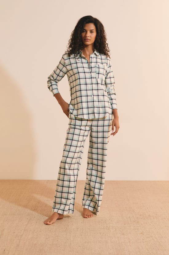 Pantalon de pyjama &agrave; carreaux en coton;${refinementColor}